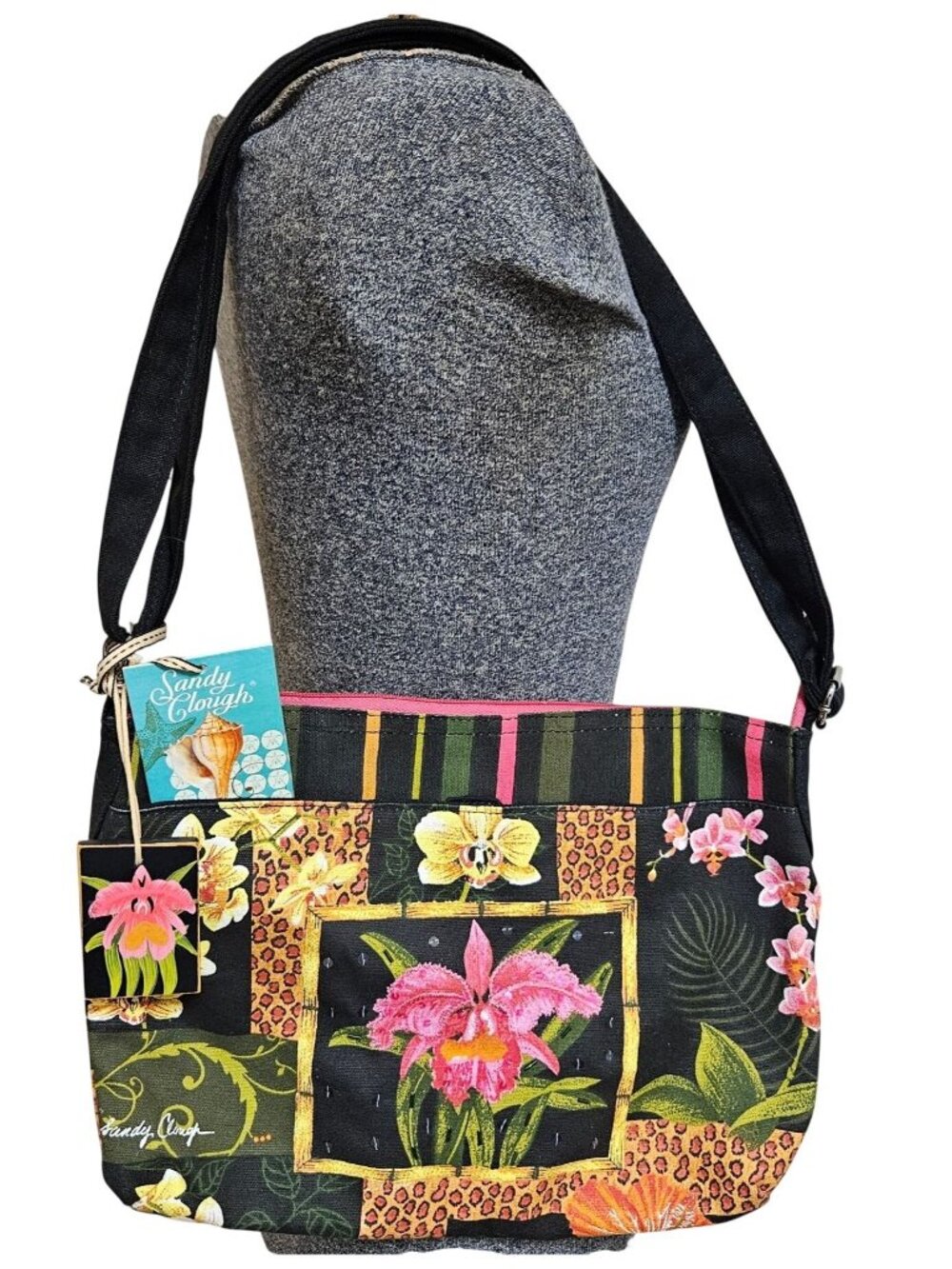 Sandy Clough Floral Shoulder Bag Adjustable Strap Zipper Closure Tropical NWT